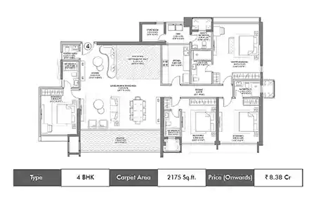K Raheja Amaltis 4 BHK floor plan, 2175 sq ft carpet area